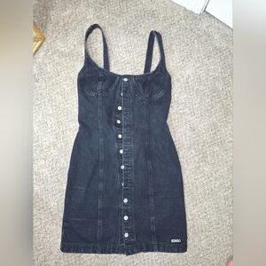 Vintage 80s 90s BONGO Black Denim Dress with Button Detail Size 5